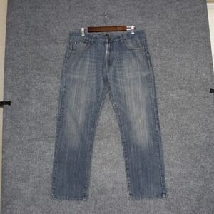 M‎ Society Mens Blue Denim Jeans Straight Leg Size 34x30 Dark Mid Wash